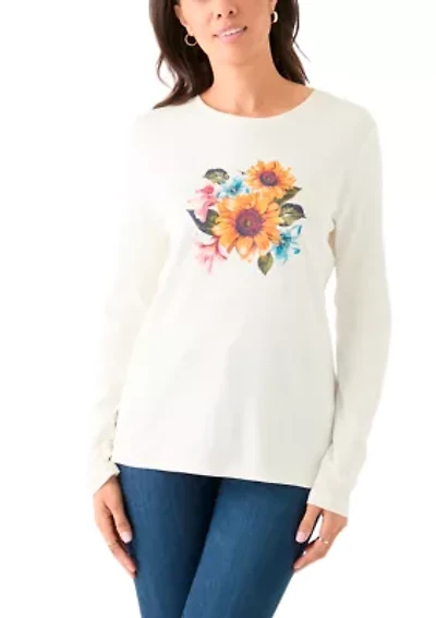 Women's Long Sleeve Crew Neck Graphic T-Shirt