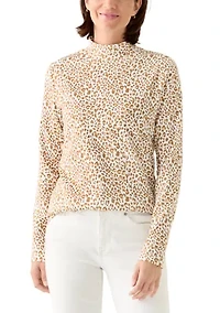 Women's Long Sleeve Mock Neck Printed T-Shirt