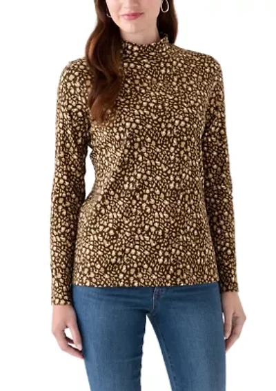 Women's Long Sleeve Mock Neck Printed T-Shirt