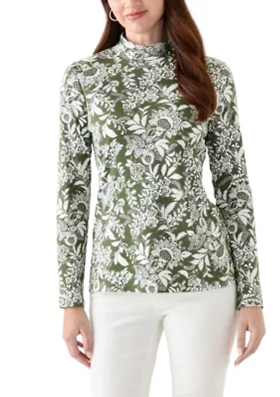 Women's Long Sleeve Mock Neck Printed T-Shirt