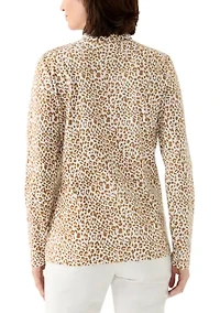 Women's Long Sleeve Mock Neck Printed T-Shirt