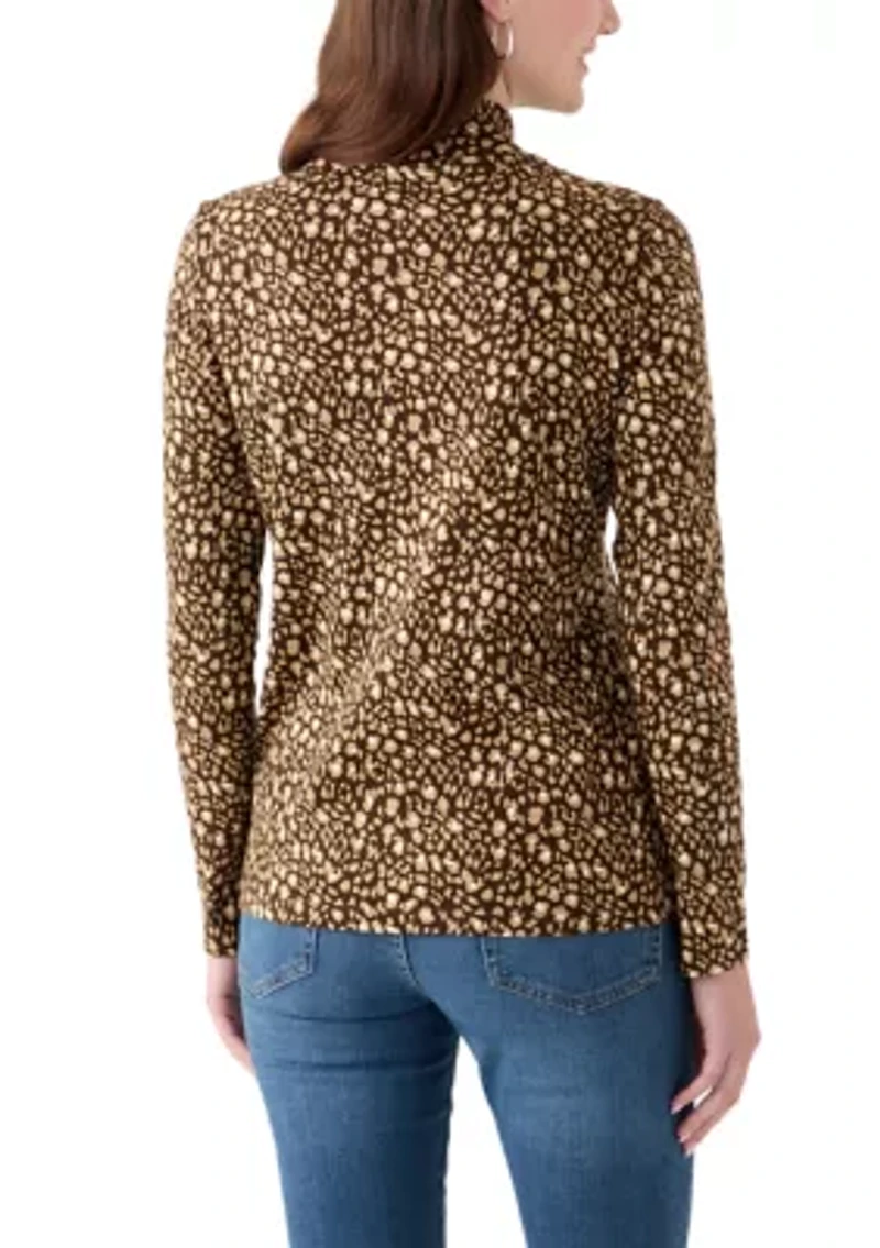 Women's Long Sleeve Mock Neck Printed T-Shirt