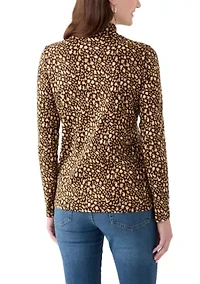 Women's Long Sleeve Mock Neck Printed T-Shirt