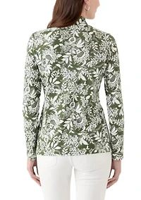 Women's Long Sleeve Mock Neck Printed T-Shirt