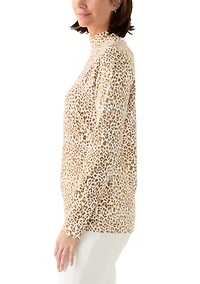 Women's Long Sleeve Mock Neck Printed T-Shirt