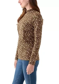 Women's Long Sleeve Mock Neck Printed T-Shirt