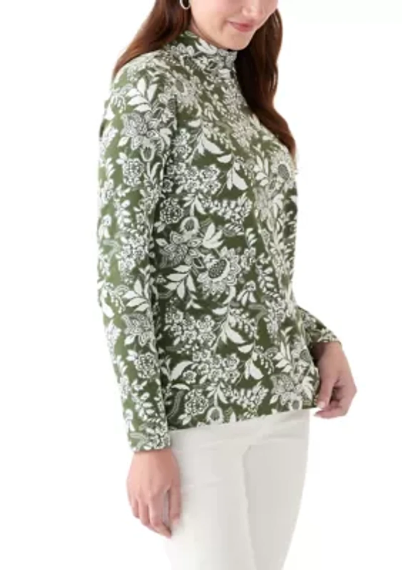 Women's Long Sleeve Mock Neck Printed T-Shirt