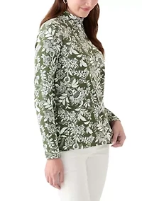 Women's Long Sleeve Mock Neck Printed T-Shirt