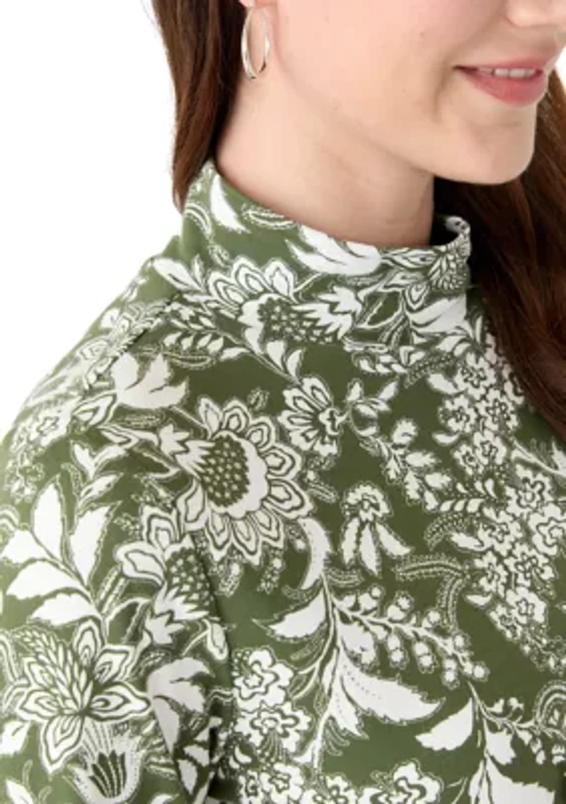 Women's Long Sleeve Mock Neck Printed T-Shirt