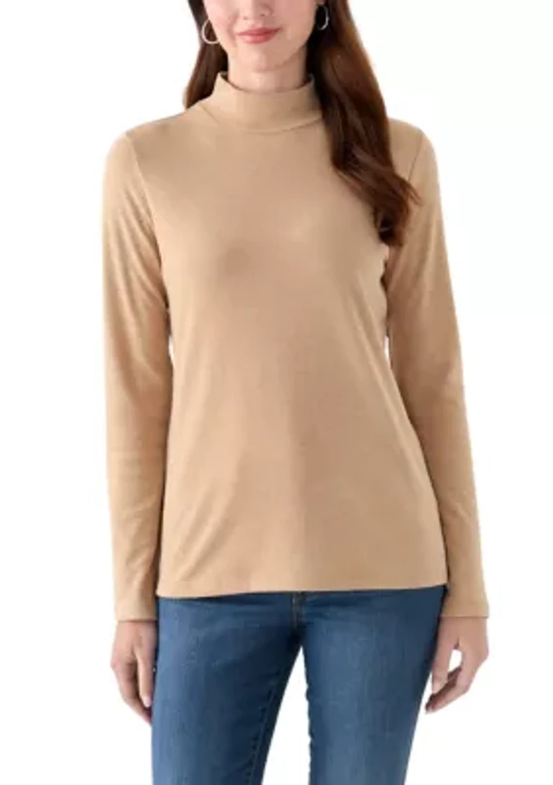 Women's Long Sleeve Mock Neck Heather T-Shirt