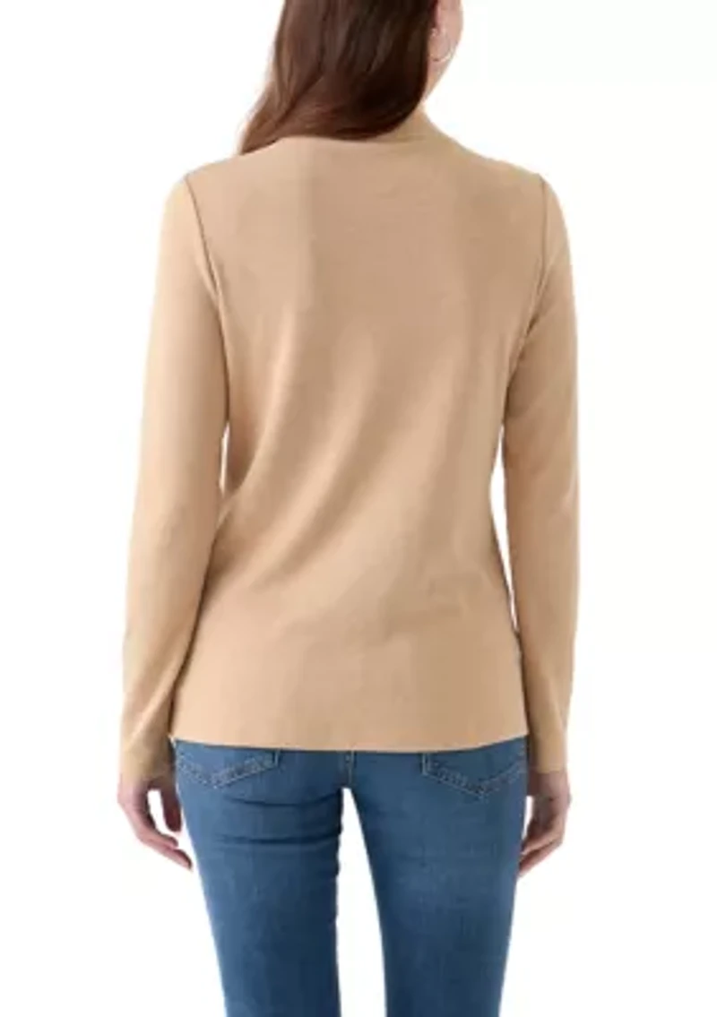 Women's Long Sleeve Mock Neck Heather T-Shirt