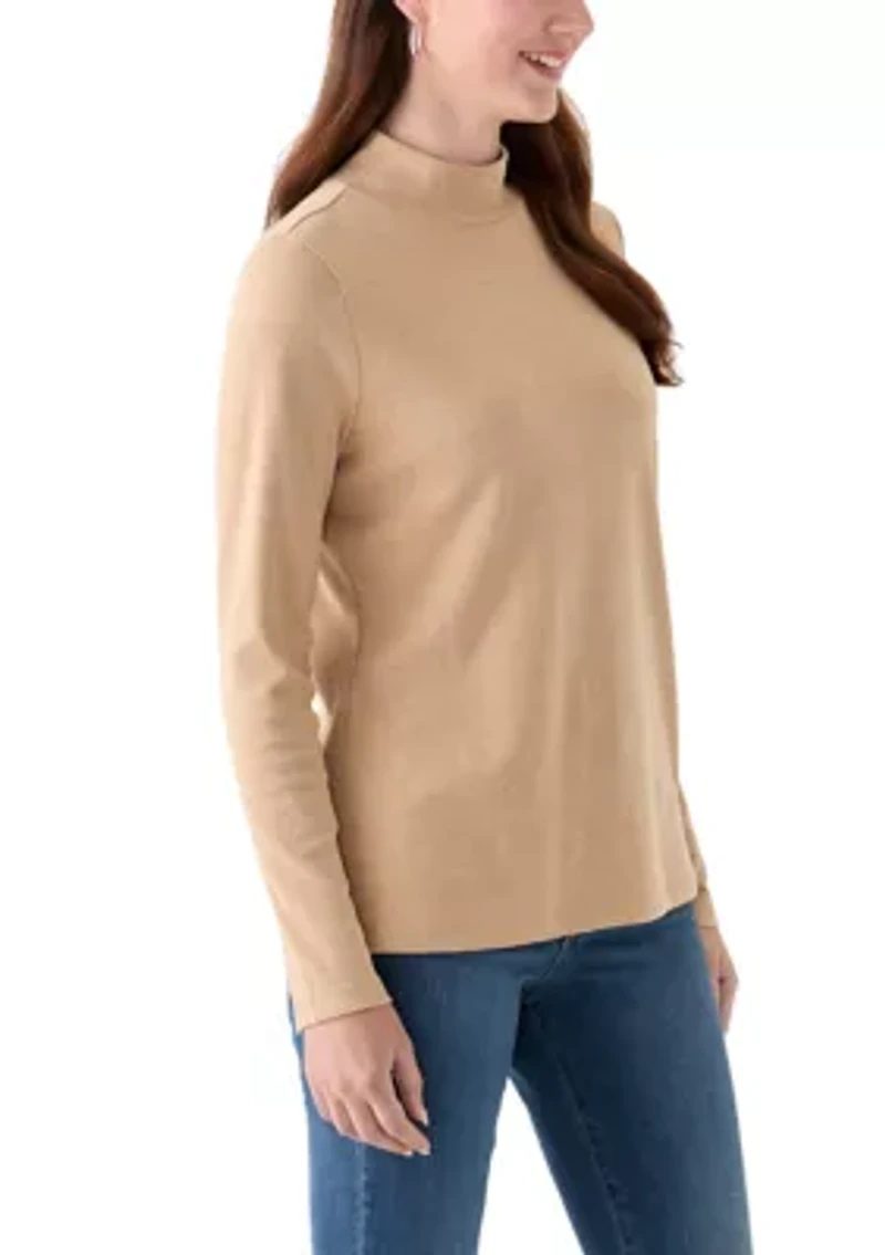 Women's Long Sleeve Mock Neck Heather T-Shirt