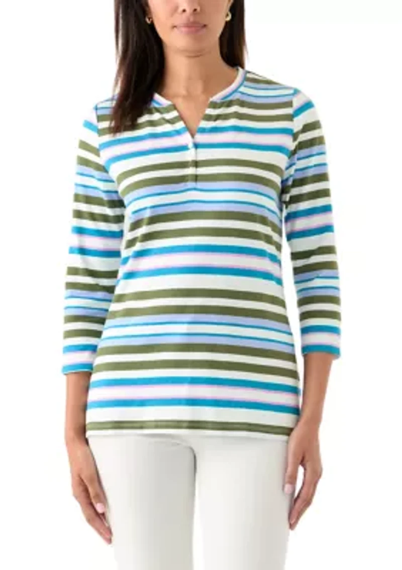 Women's Stripe Split Neck Top