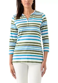 Women's Stripe Split Neck Top