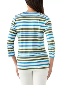 Women's Stripe Split Neck Top
