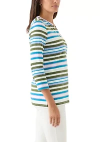 Women's Stripe Split Neck Top
