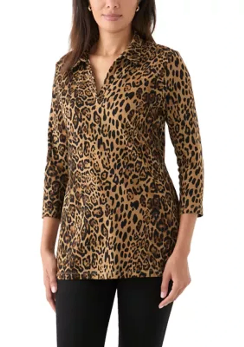 Women's Printed 3/4 Polo Top