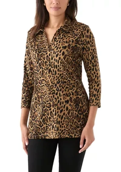 Women's Printed 3/4 Polo Top