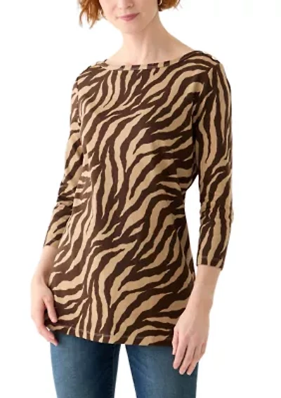 Women's 3/4 Sleeve Boat Neck Printed T-Shirt