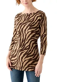 Women's 3/4 Sleeve Boat Neck Printed T-Shirt