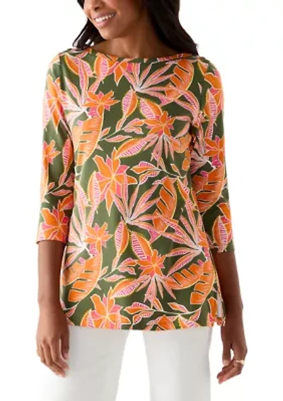 Women's 3/4 Sleeve Boat Neck Printed T-Shirt