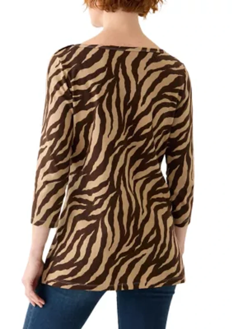 Women's 3/4 Sleeve Boat Neck Printed T-Shirt