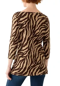Women's 3/4 Sleeve Boat Neck Printed T-Shirt