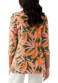 Women's 3/4 Sleeve Boat Neck Printed T-Shirt