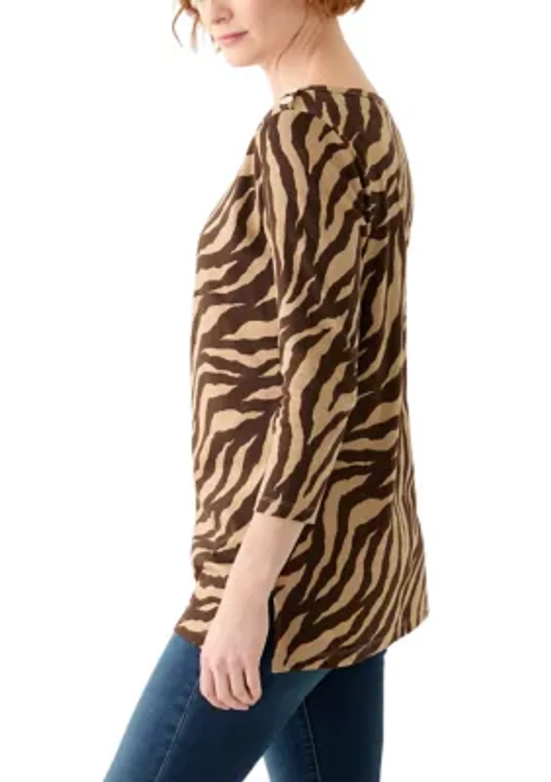 Women's 3/4 Sleeve Boat Neck Printed T-Shirt