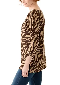 Women's 3/4 Sleeve Boat Neck Printed T-Shirt