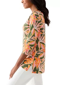 Women's 3/4 Sleeve Boat Neck Printed T-Shirt