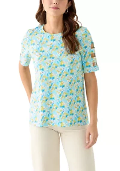 Women's Elbow Ladder Sleeve Crew Neck Printed T-Shirt