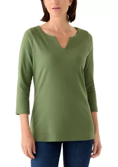 Women's Three-Quarter Split Neck Top