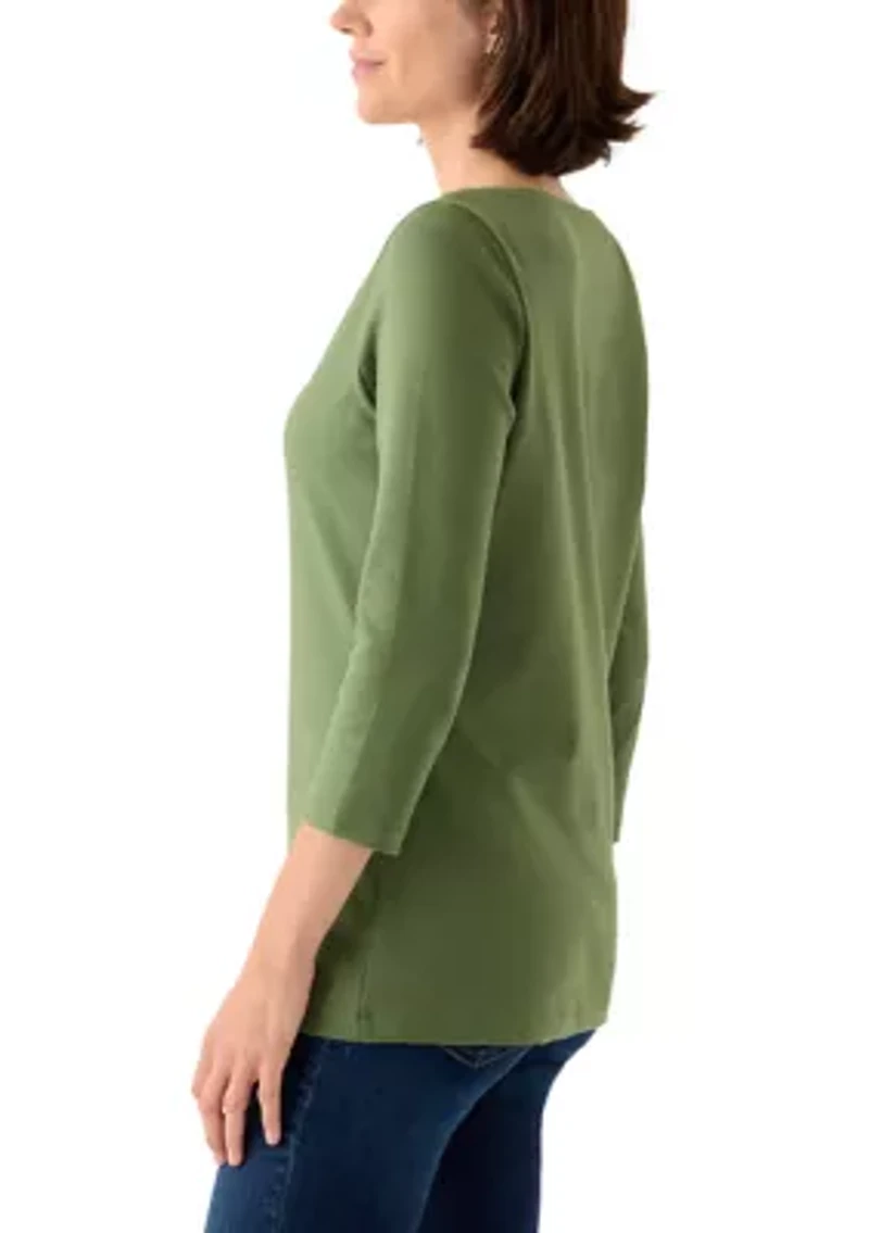 Women's Three-Quarter Split Neck Top
