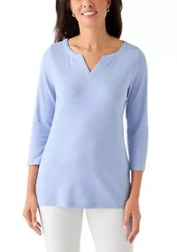 Women's 3/4 Sleeve Split Neck Heather T-Shirt