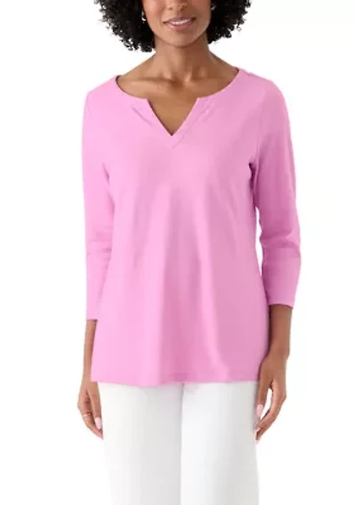 Women's 3/4 Sleeve Split Neck Heather T-Shirt