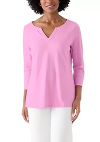 Women's 3/4 Sleeve Split Neck Heather T-Shirt