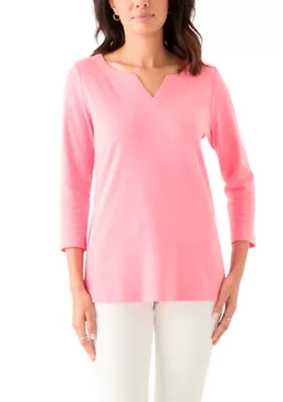 Women's 3/4 Sleeve Split Neck Heather T-Shirt