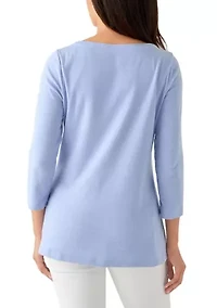 Women's 3/4 Sleeve Split Neck Heather T-Shirt
