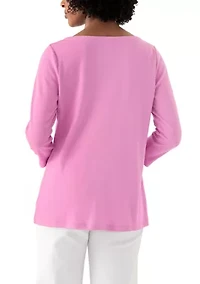 Women's 3/4 Sleeve Split Neck Heather T-Shirt