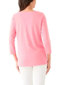 Women's 3/4 Sleeve Split Neck Heather T-Shirt
