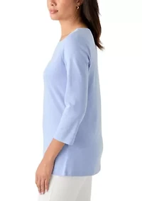 Women's 3/4 Sleeve Split Neck Heather T-Shirt