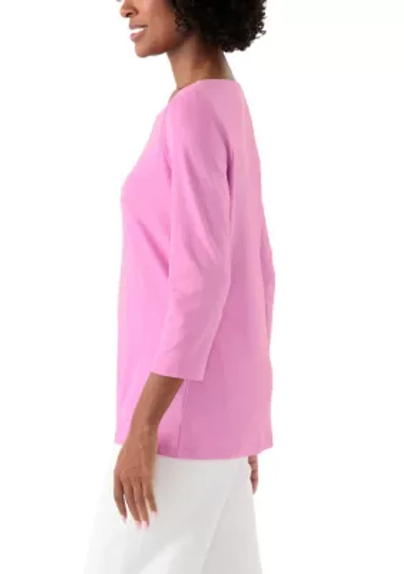 Women's 3/4 Sleeve Split Neck Heather T-Shirt