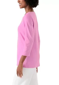 Women's 3/4 Sleeve Split Neck Heather T-Shirt