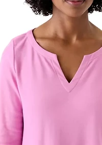 Women's 3/4 Sleeve Split Neck Heather T-Shirt