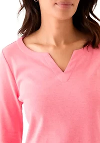 Women's 3/4 Sleeve Split Neck Heather T-Shirt