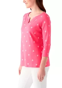 Women's 3/4 Sleeve Split Neck Allover Print Top