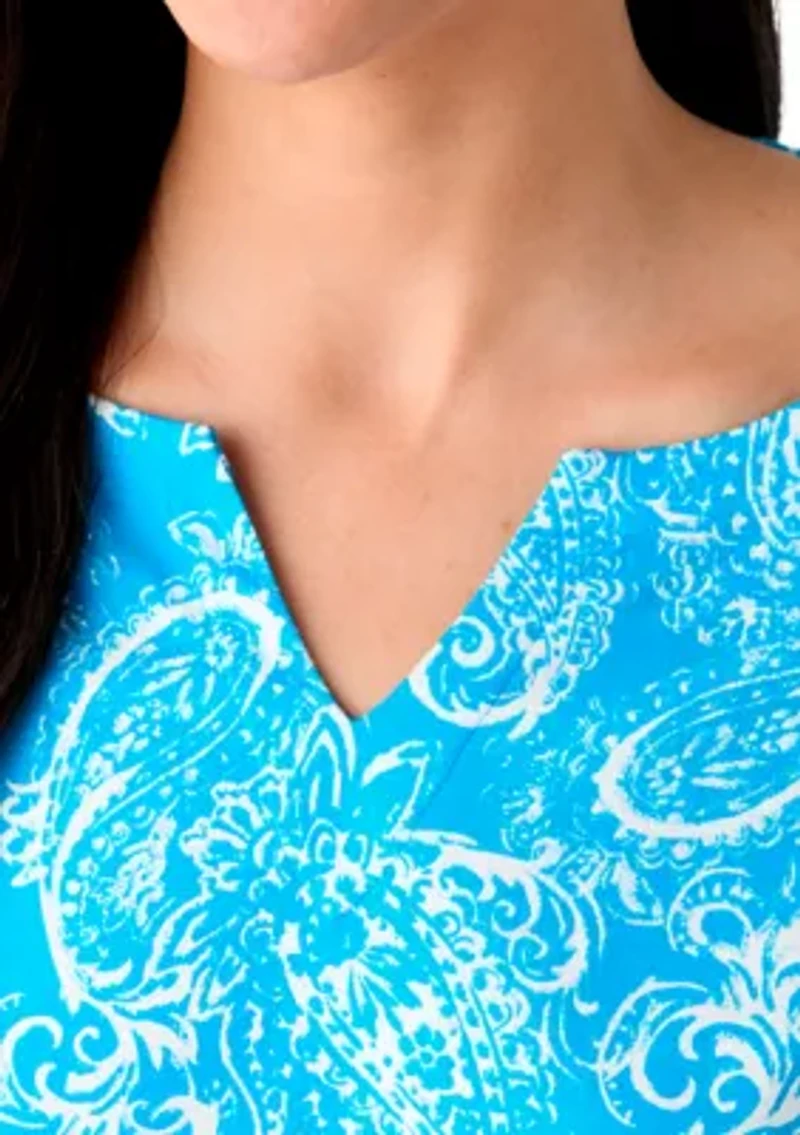 Women's 3/4 Sleeve Split Neck Allover Print Top