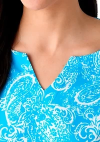 Women's 3/4 Sleeve Split Neck Allover Print Top