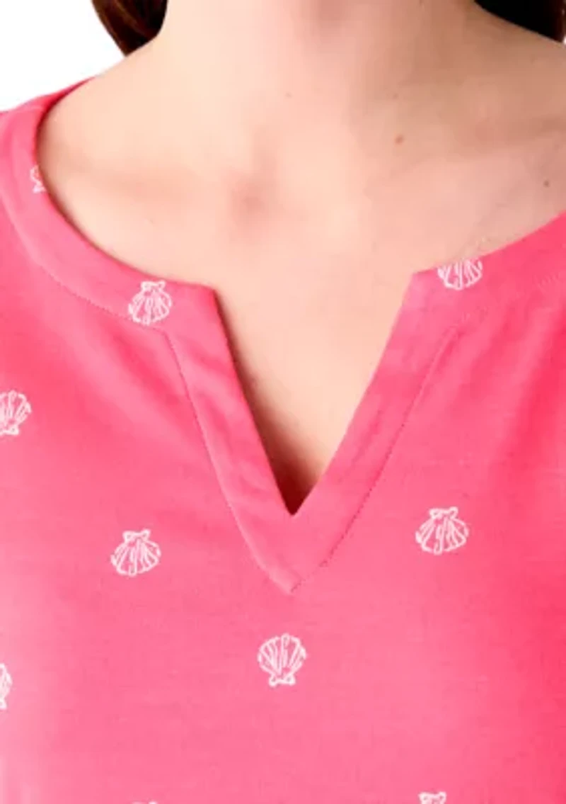 Women's 3/4 Sleeve Split Neck Allover Print Top